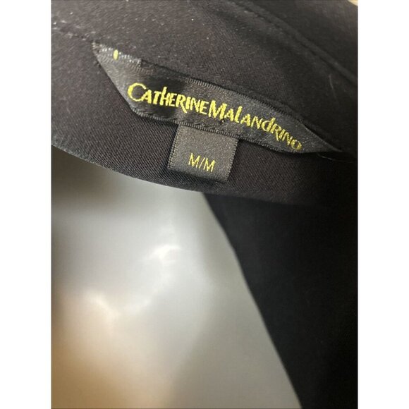 CATHERINE MALANDRINO Button Top Size M Basic Black Collar Roll Tab Sleeve Blouse - Picture 9 of 9